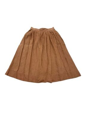 Vintage Y2K Rust Linen Pleated Midi Skirt High Waist 100% Linen
